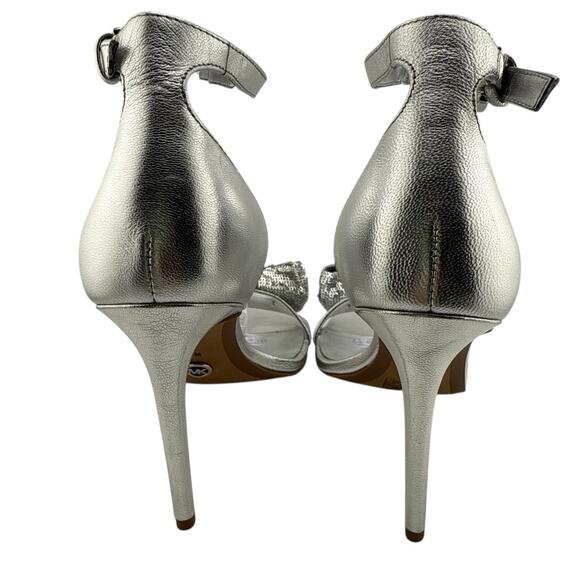 Michael Kors Paris Women's Size 7 M Silver Sequin Heels Ankle Strap Sandal NWB - Picture 6 of 12
